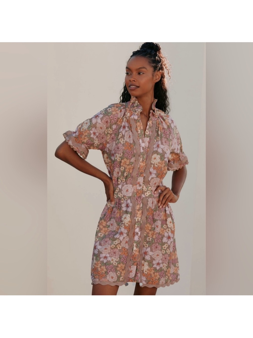 NWT size Small Anthropologie x Sundays Evelyn Shirt Sleeve Floral Mini dress